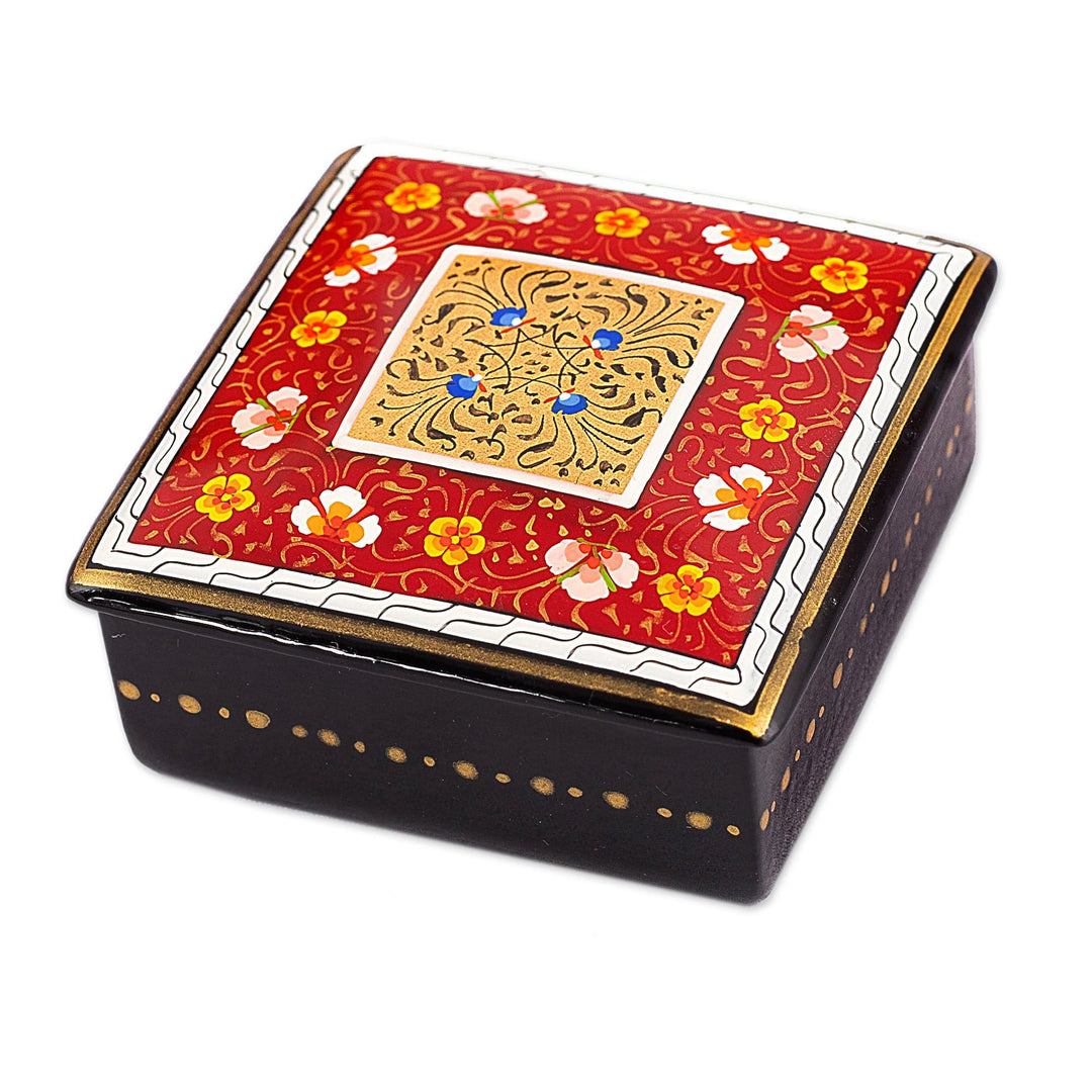 Lacquered & Gilded Wood Jewelry Box with Hand-Painted Motifs - Red Splendor
