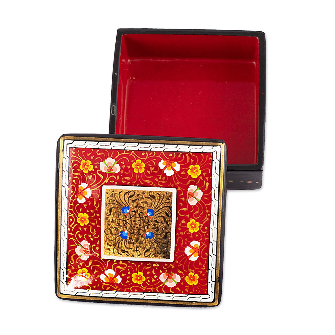 Lacquered & Gilded Wood Jewelry Box with Hand-Painted Motifs - Red Splendor