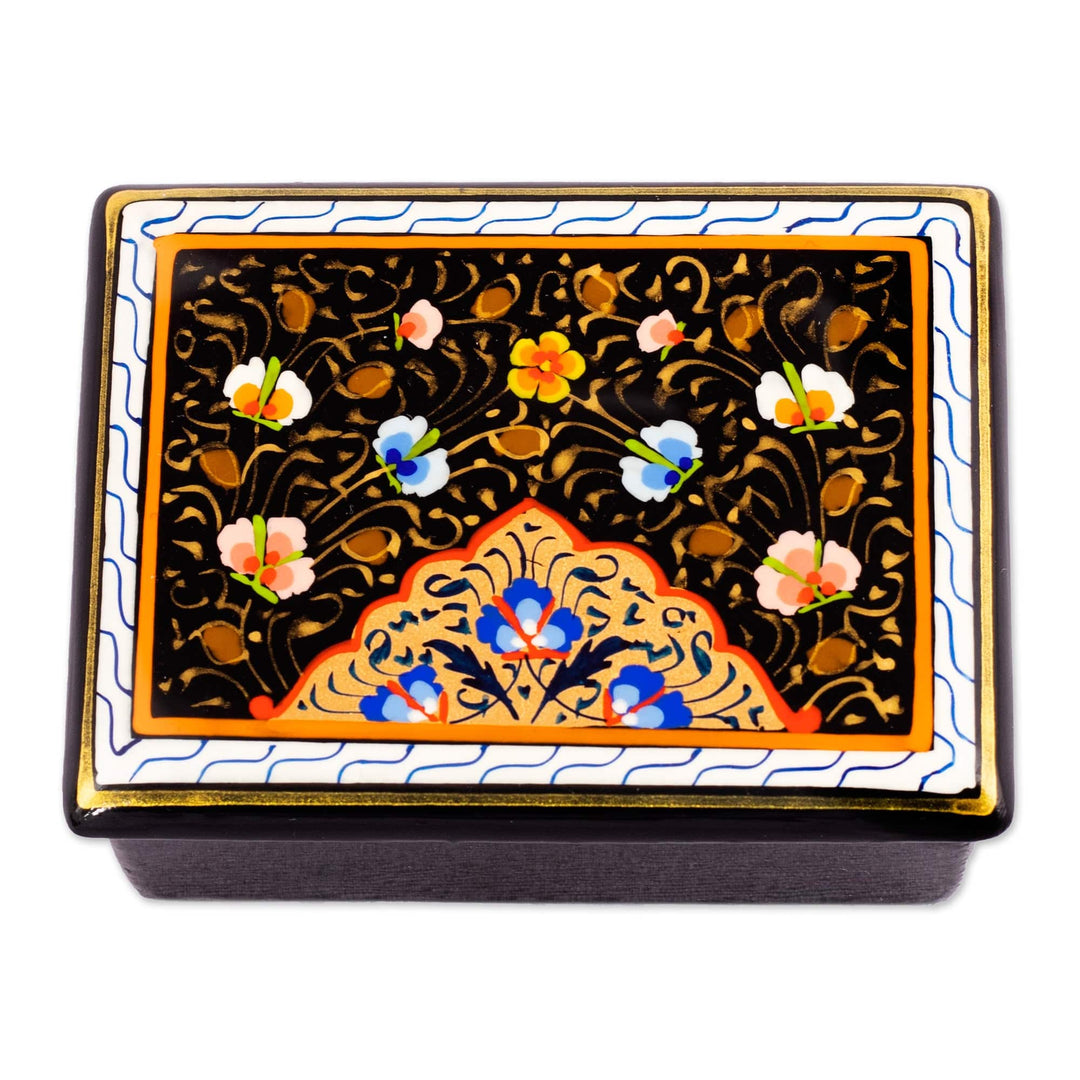 Hand-Painted Lacquered & Gilded Floral Wood Jewelry Box - Garden of Charm