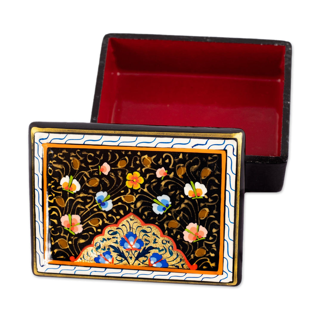 Hand-Painted Lacquered & Gilded Floral Wood Jewelry Box - Garden of Charm