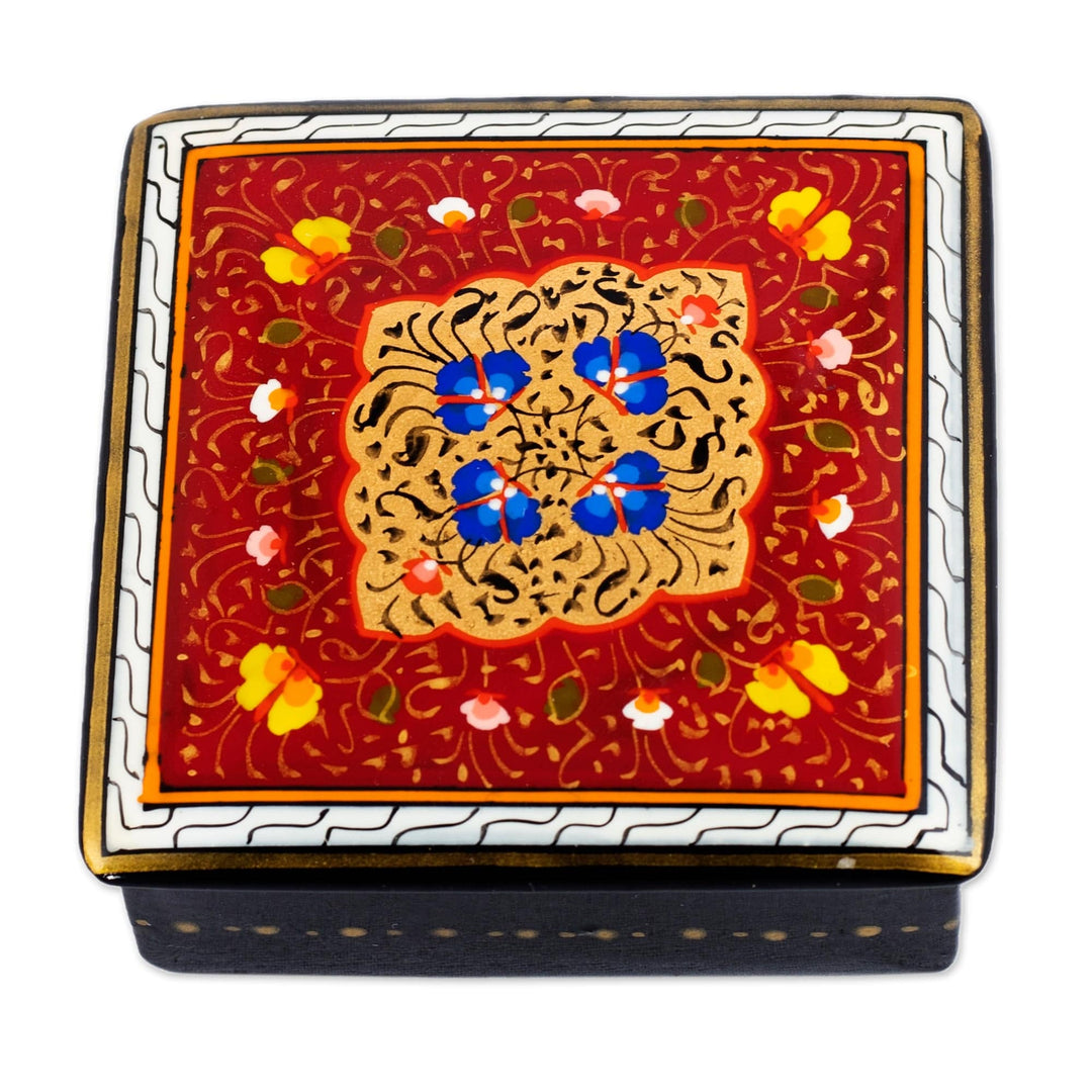 Hand-Painted Lacquered and Gilded Wood Jewelry Box in Red - Red Bloom