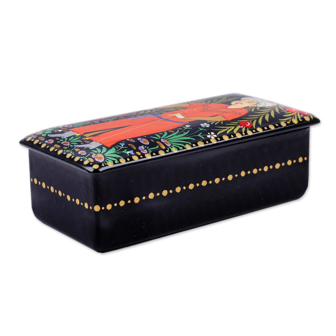 Lacquered Walnut Wood Jewelry Box with Man in Nature Motif - Man in The Garden
