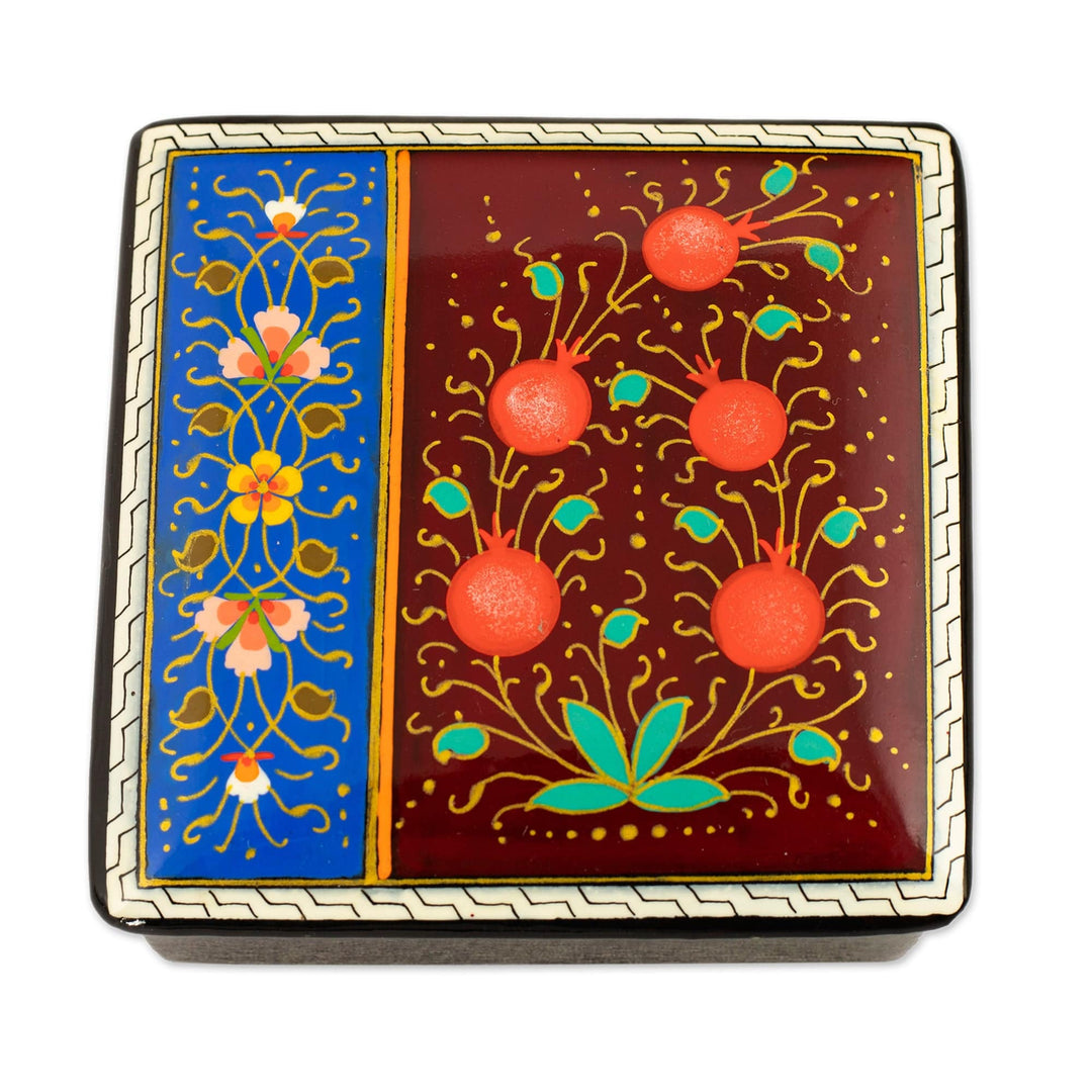 Lacquered Walnut Wood Jewelry Box with Floral Motifs - Floral Parade