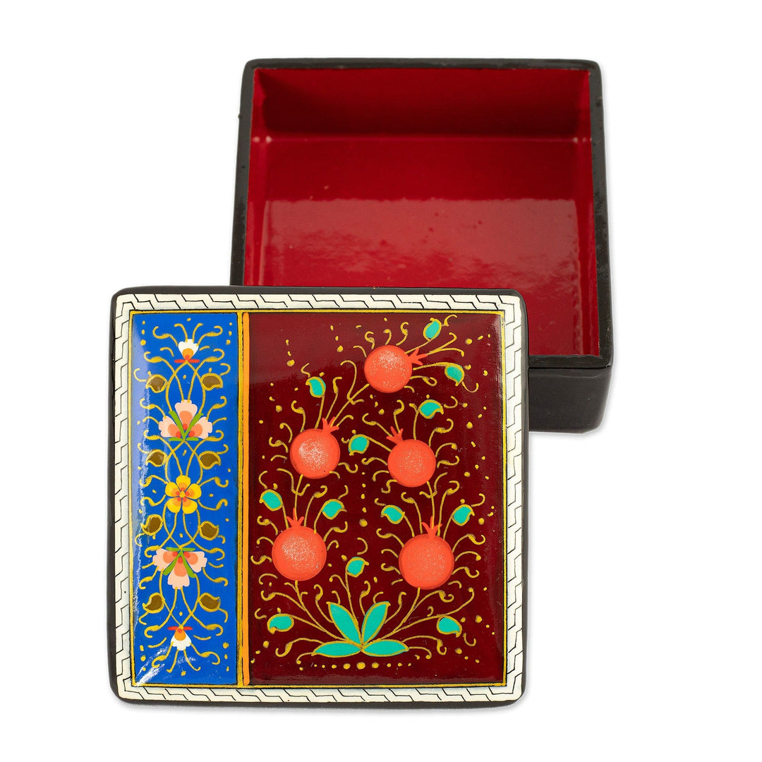 Lacquered Walnut Wood Jewelry Box with Floral Motifs - Floral Parade