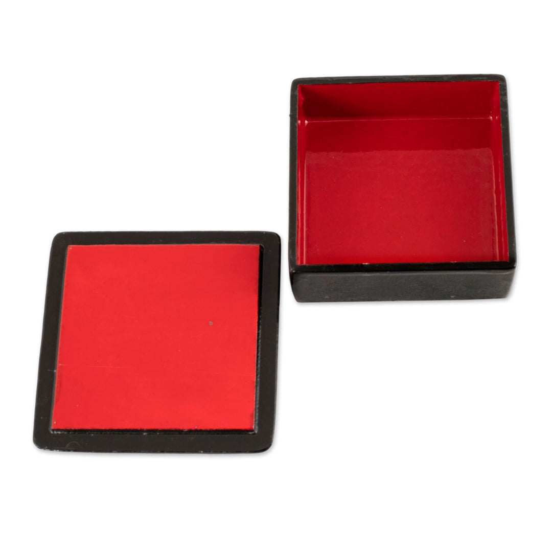 Lacquered Walnut Wood Jewelry Box with Floral Motifs - Floral Parade