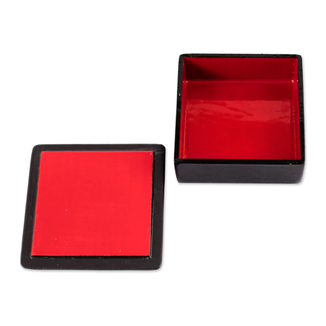 Pomegranate Tree-Themed Lacquered Walnut Wood Jewelry Box - Floral Magnificence