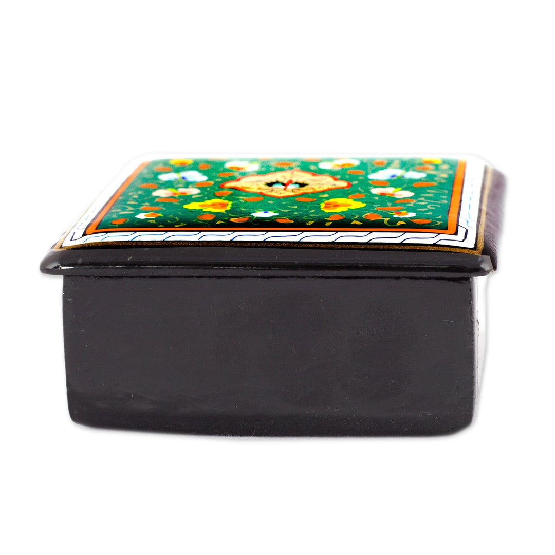 Handcrafted Traditional Floral Green Walnut Wood Jewelry Box - Green Eden