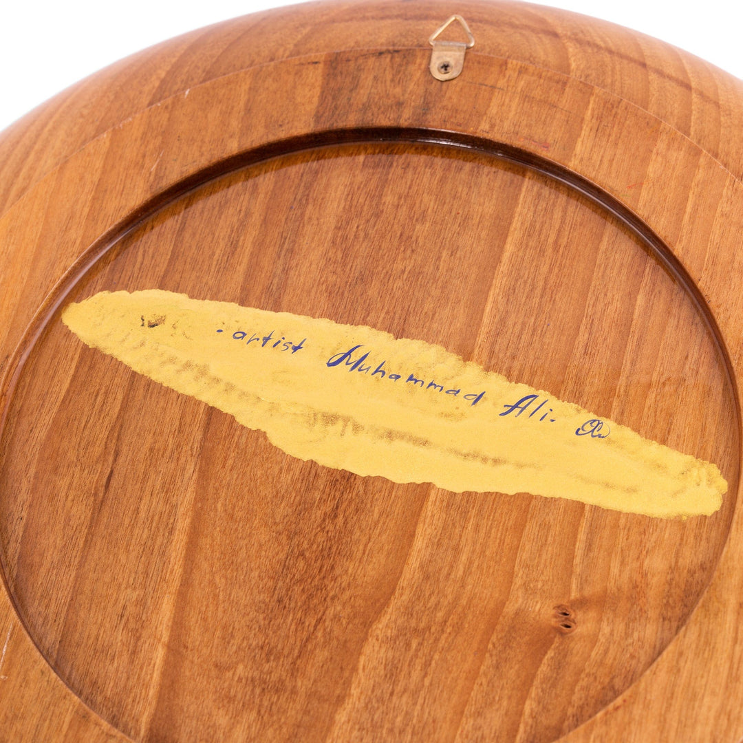 Hand-Painted Floral Round Walnut Wood Wall Art in Yellow - Spring Dimensions