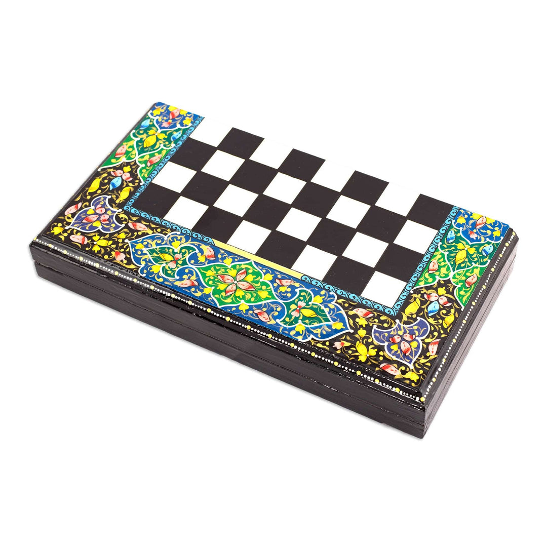 Handcrafted Floral and Leafy Black Walnut Wood Chess Set - Bukhara Gardens