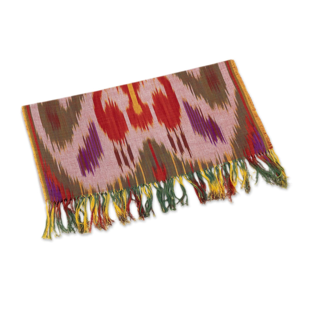 Multicolored Cotton Ikat Scarf Hand-Woven in Uzbekistan - Fergana Sunset