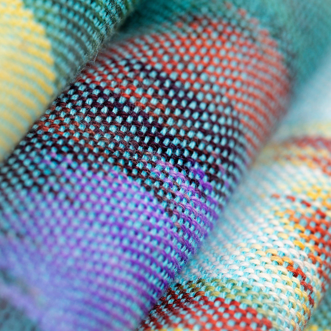 Colorful Fringed Cotton Ikat Scarf Hand-Woven in Uzbekistan - Fergana Forest