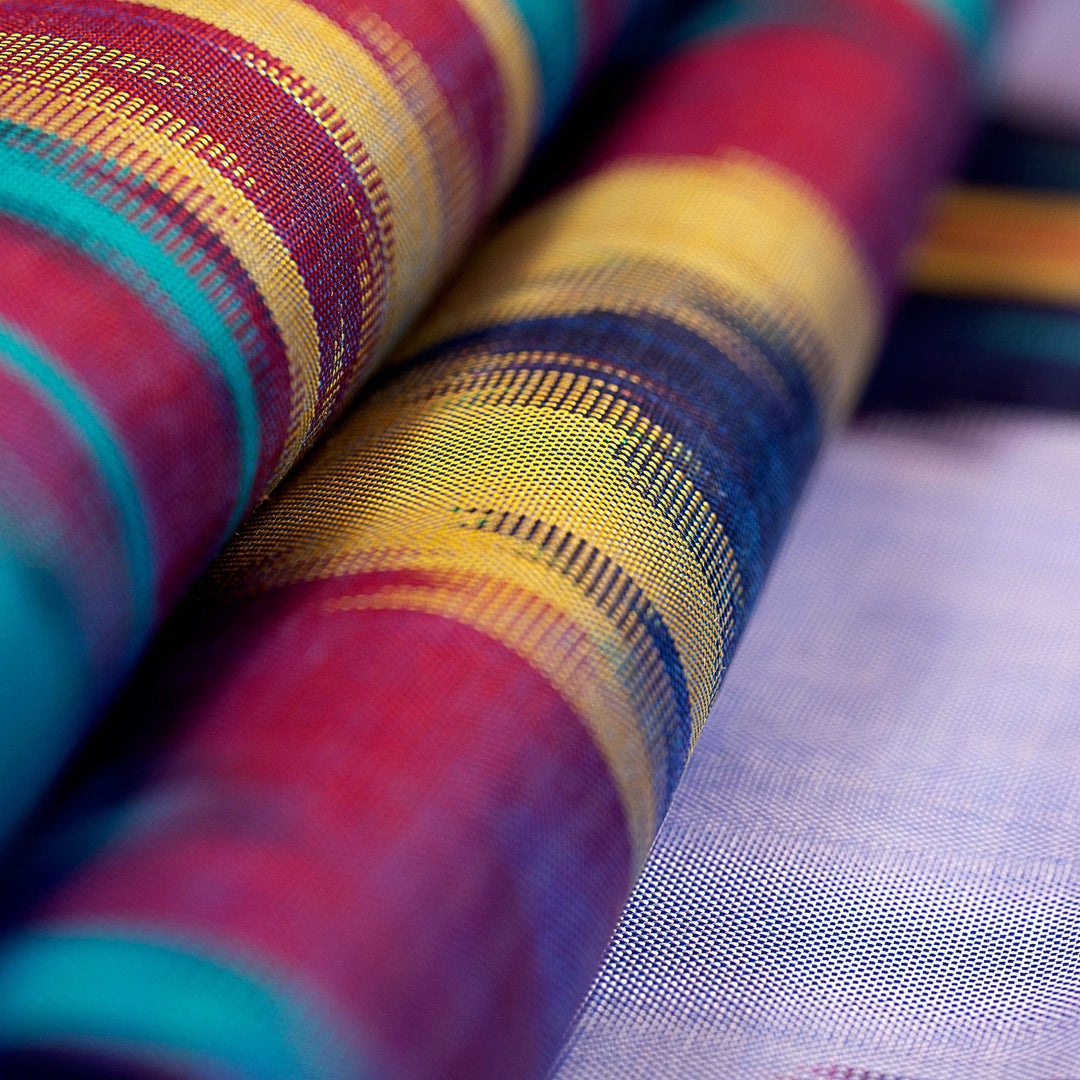 Handwoven Traditional Silk Scarf in a Cool Palette - Samarkand Stories