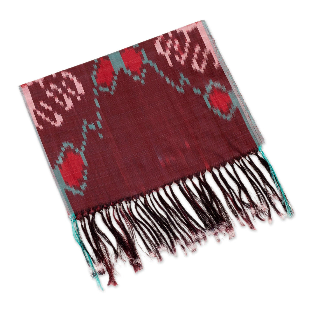 Handwoven Ikat Silk Scarf with Fringes and a Vibrant Palette - Intense Samarkand