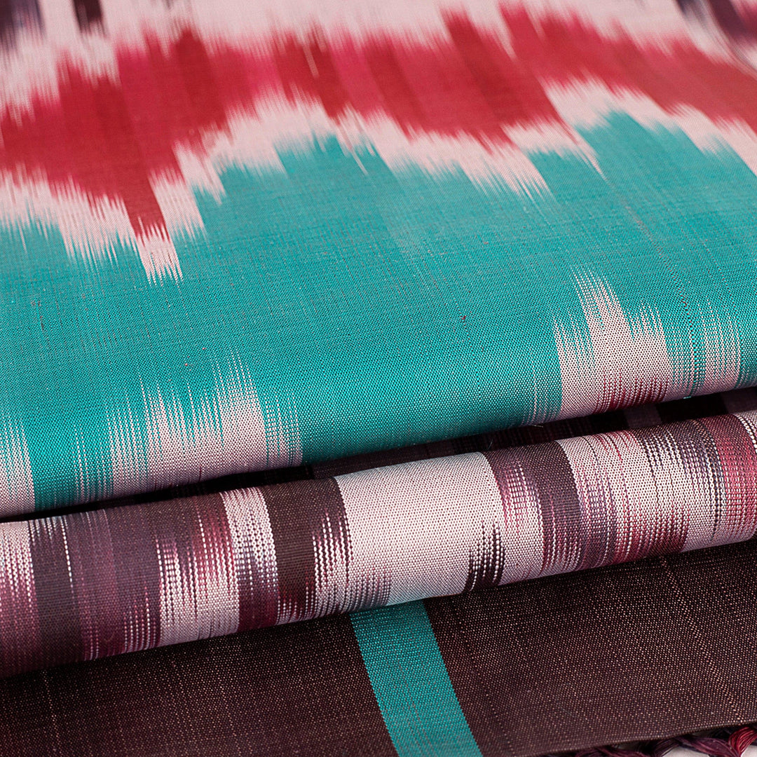 Handwoven Silk Scarf with Fringes and a Bright Palette - Serene Samarkand