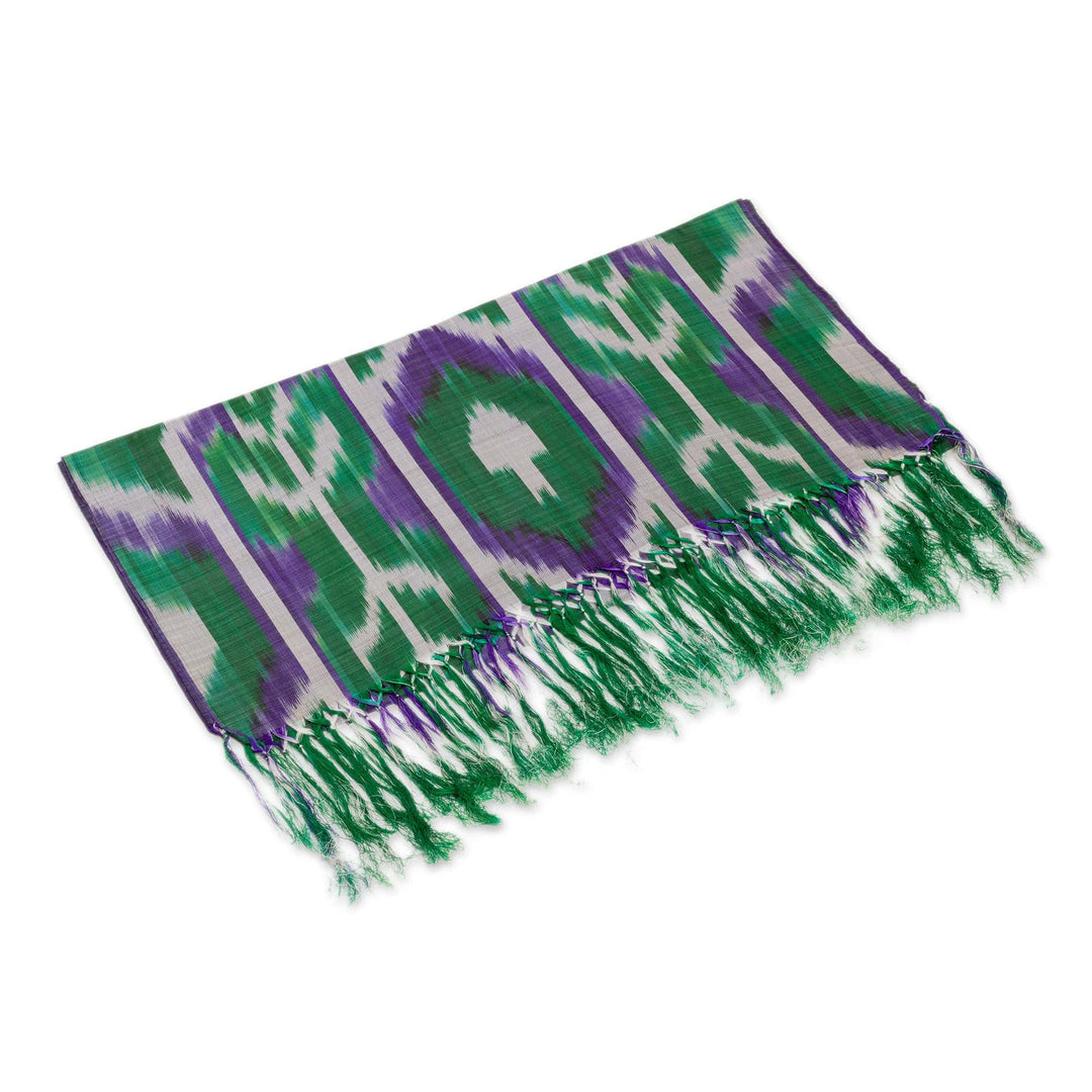 Handwoven Traditional Geometric Green Silk Shawl - Green Oasis
