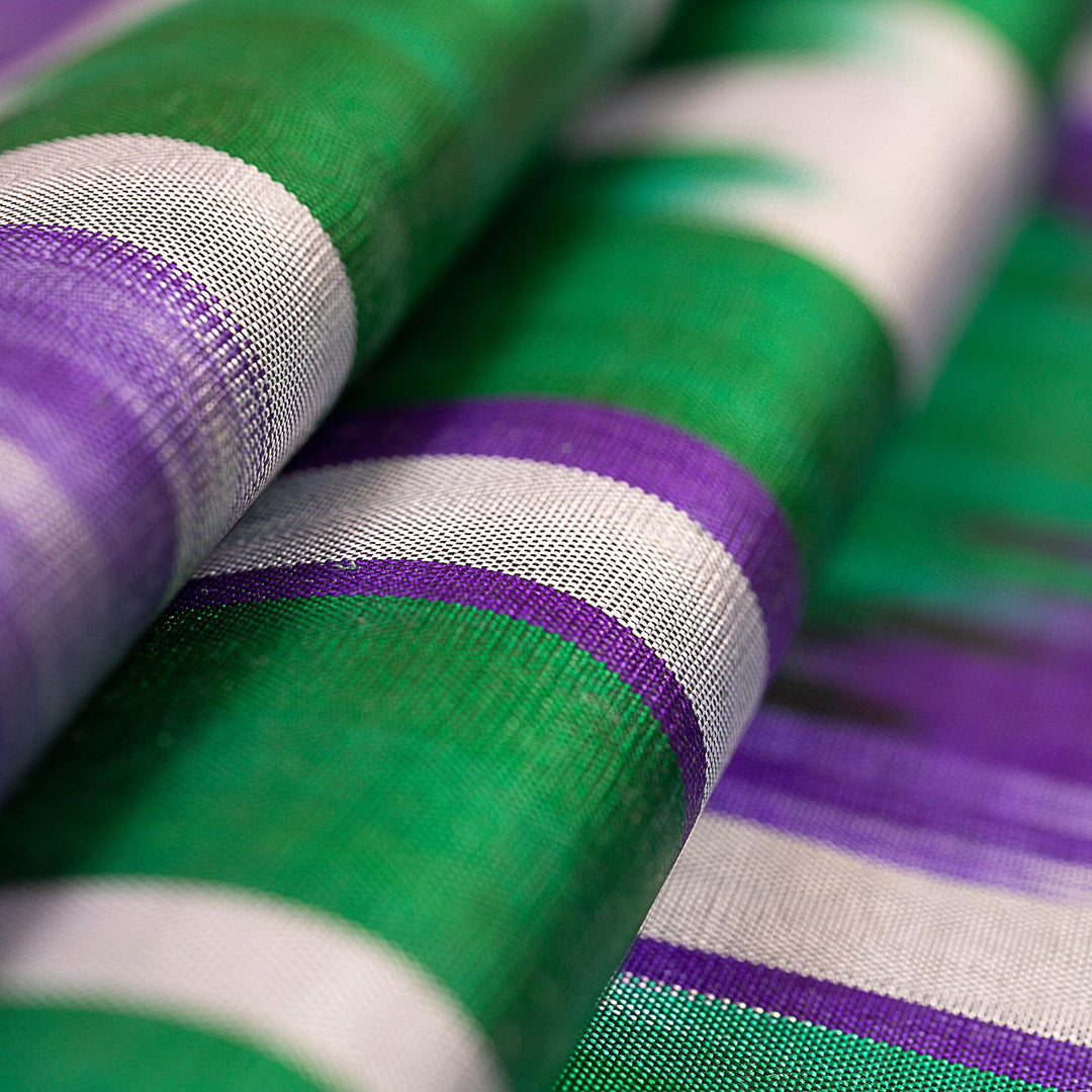 Handwoven Traditional Geometric Green Silk Shawl - Green Oasis