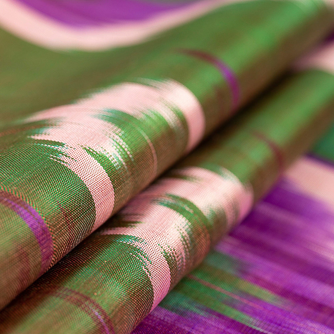 Handwoven Traditional Geometric Olive Silk Shawl - Olive Oasis