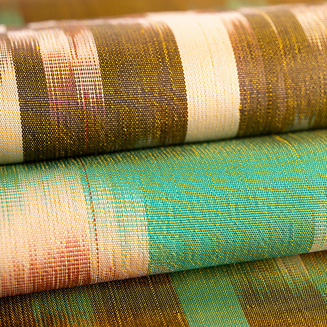 Handwoven Silk Scarf with Fringes and a Warm Palette - Warm Samarkand