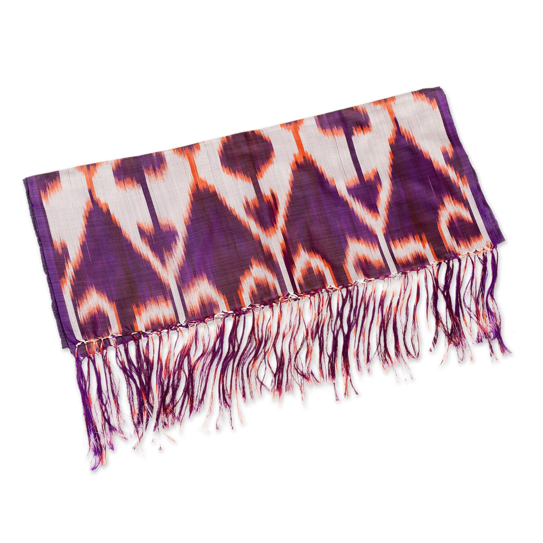 Handwoven Traditional Purple and Orange Silk Shawl - Midnight in Samarkand