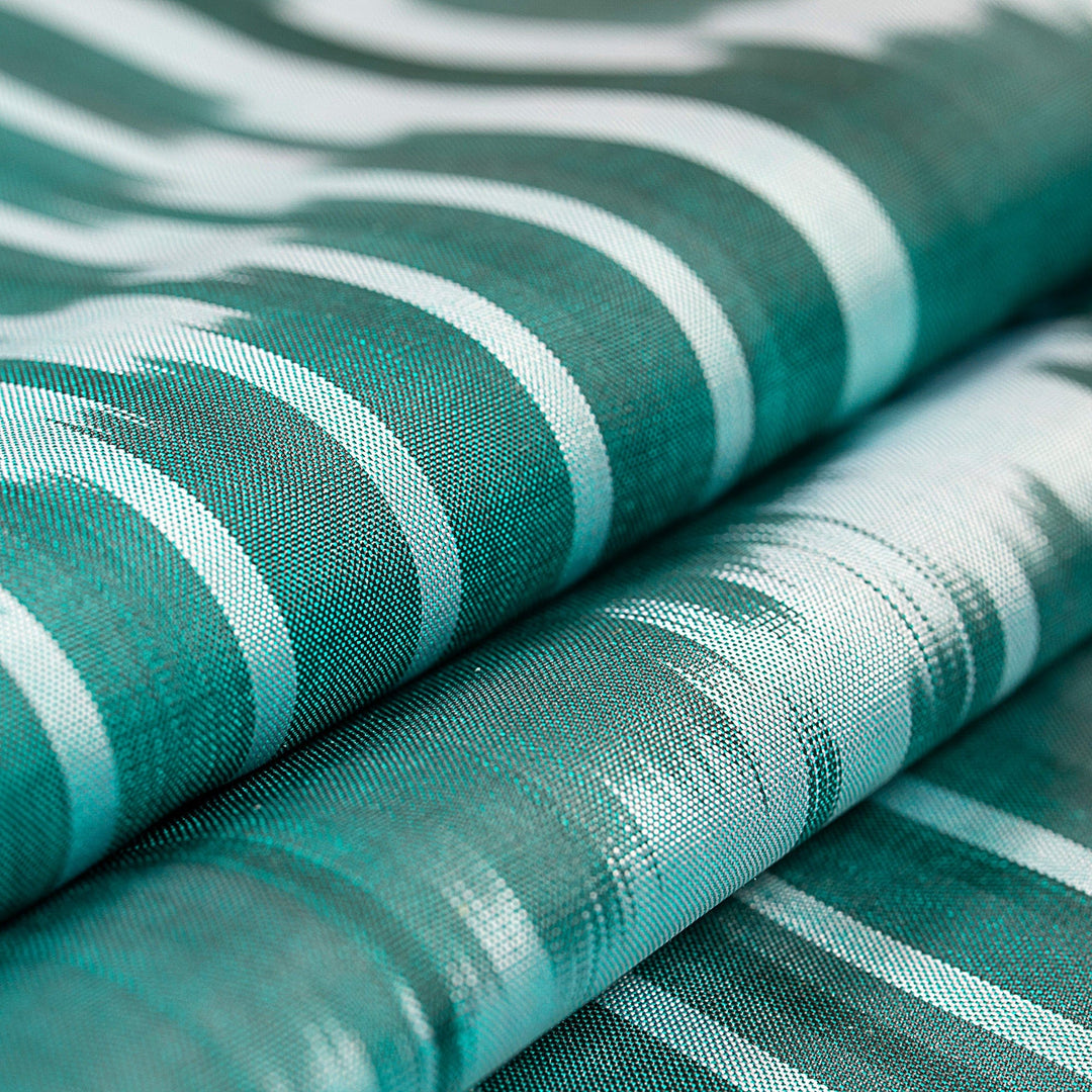 Handwoven Traditional Patterned Green Silk Shawl - Uzbekistan Waterfall in Green