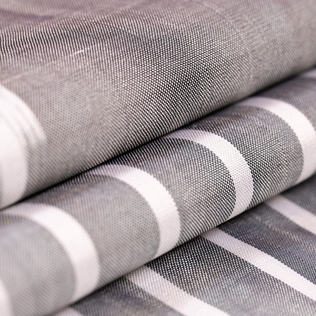 Handwoven Traditional Patterned Grey Silk Shawl - Uzbekistan Waterfall in Grey