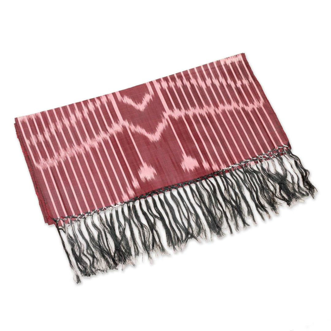 Handwoven Traditional Patterned Plum and Purple Silk Shawl - Uzbekistan Waterfall in Plum