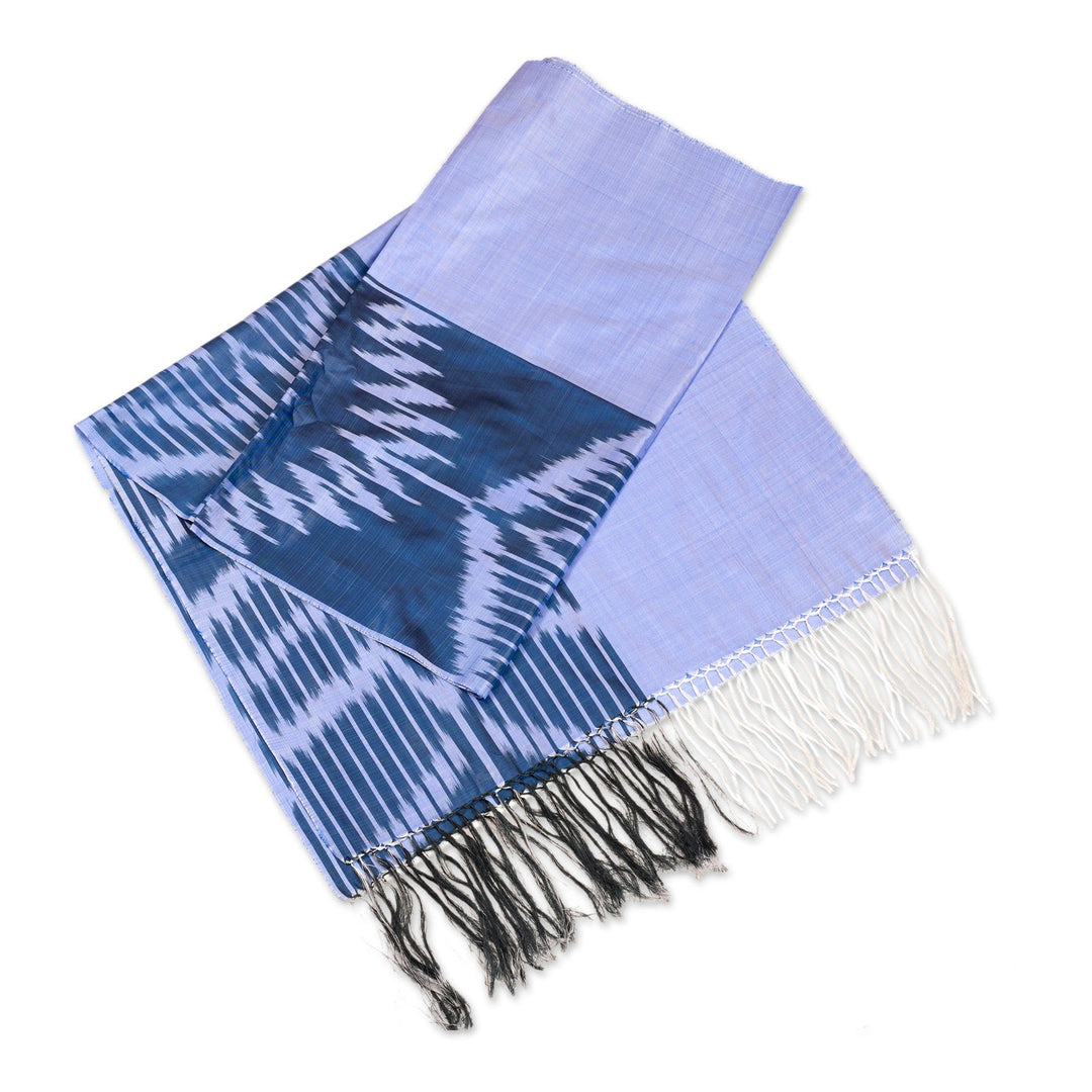 Handwoven Traditional Silk Shawl in a Palette of Blue Hues - Middle Cascade in Blue