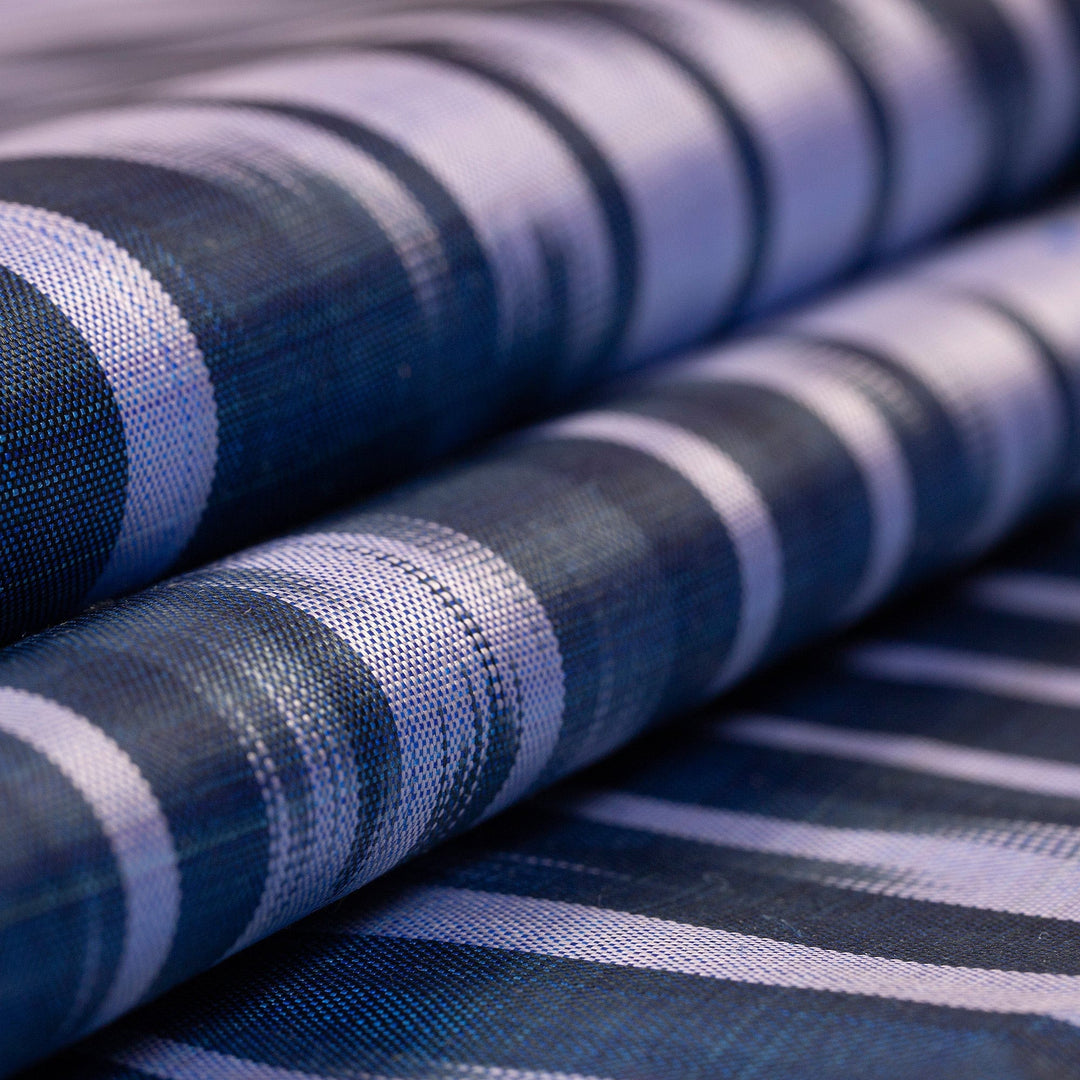 Handwoven Traditional Silk Shawl in a Palette of Blue Hues - Middle Cascade in Blue