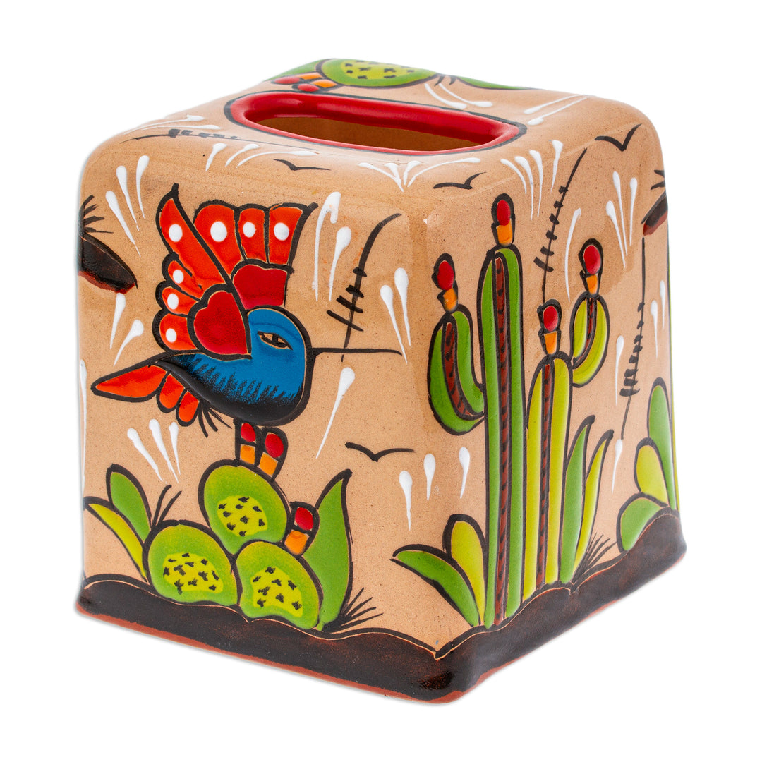 Cactus-Themed Handcrafted Talavera Ceramic Tissue Box Cover - Cactus Convenience