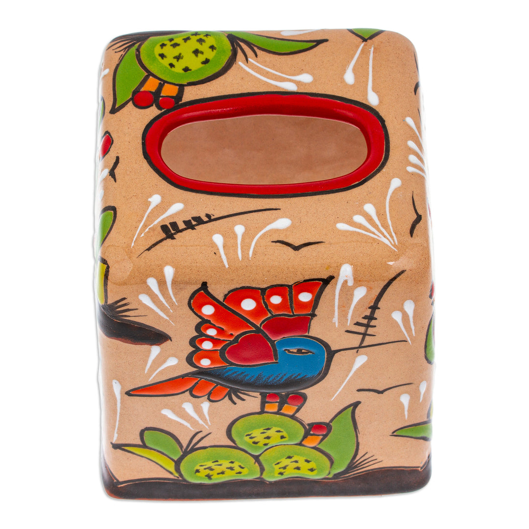 Cactus-Themed Handcrafted Talavera Ceramic Tissue Box Cover - Cactus Convenience