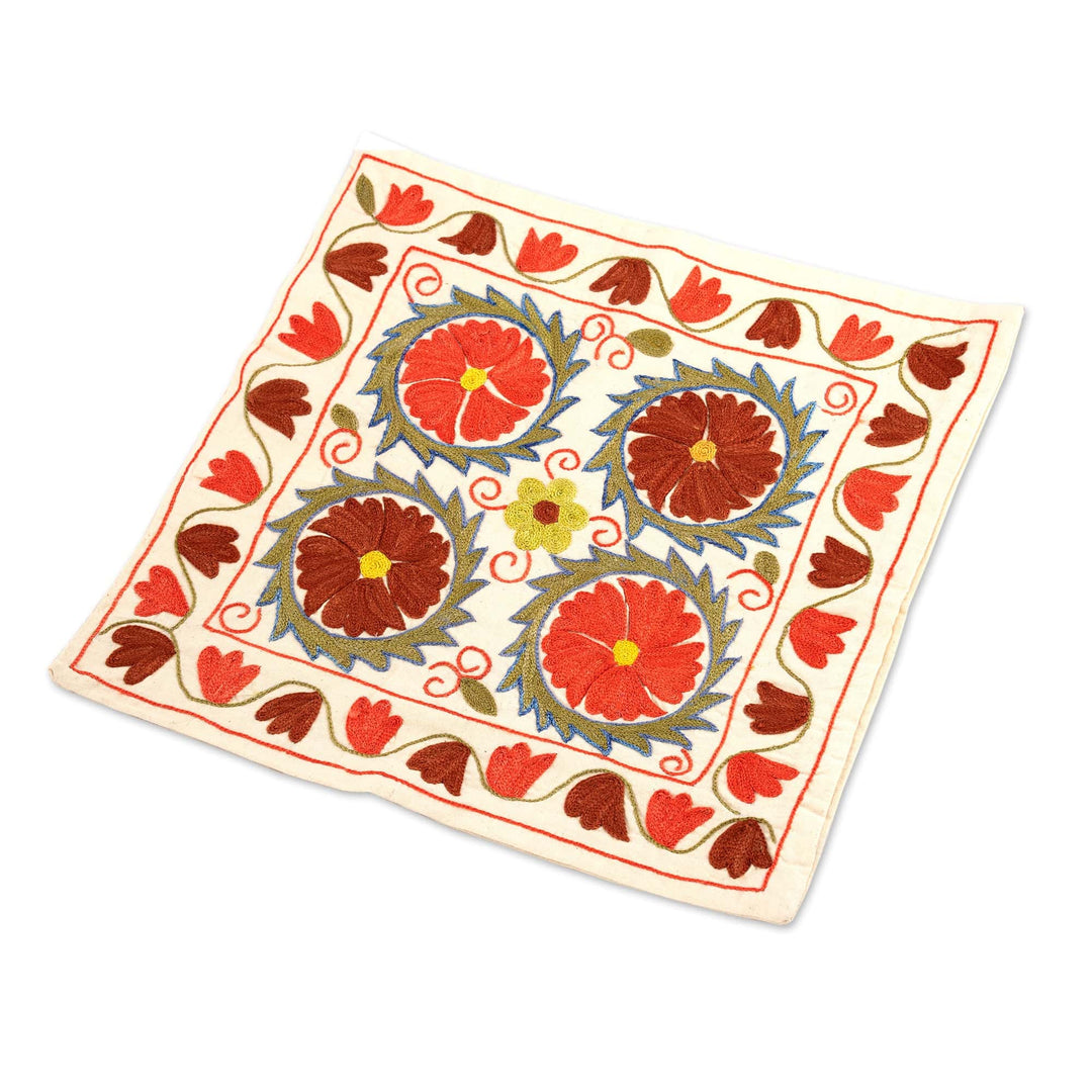 Embroidered Suzani Floral Cotton Cushion Cover - Nomadic Flowers