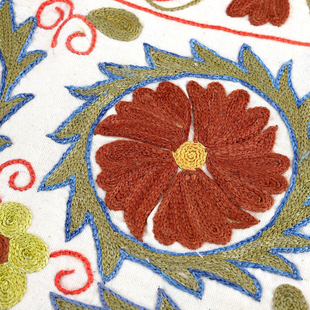 Embroidered Suzani Floral Cotton Cushion Cover - Nomadic Flowers