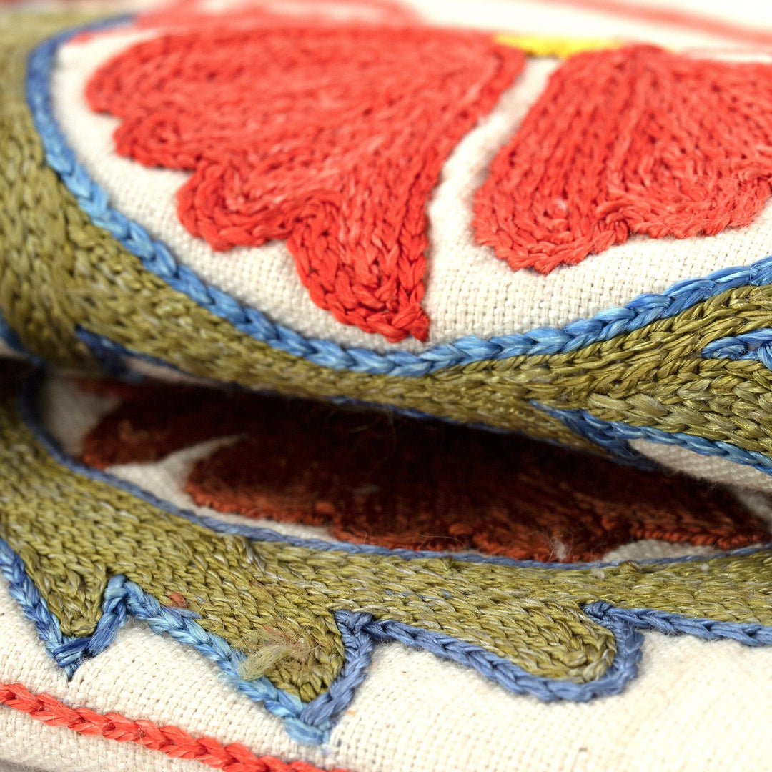 Embroidered Suzani Floral Cotton Cushion Cover - Nomadic Flowers