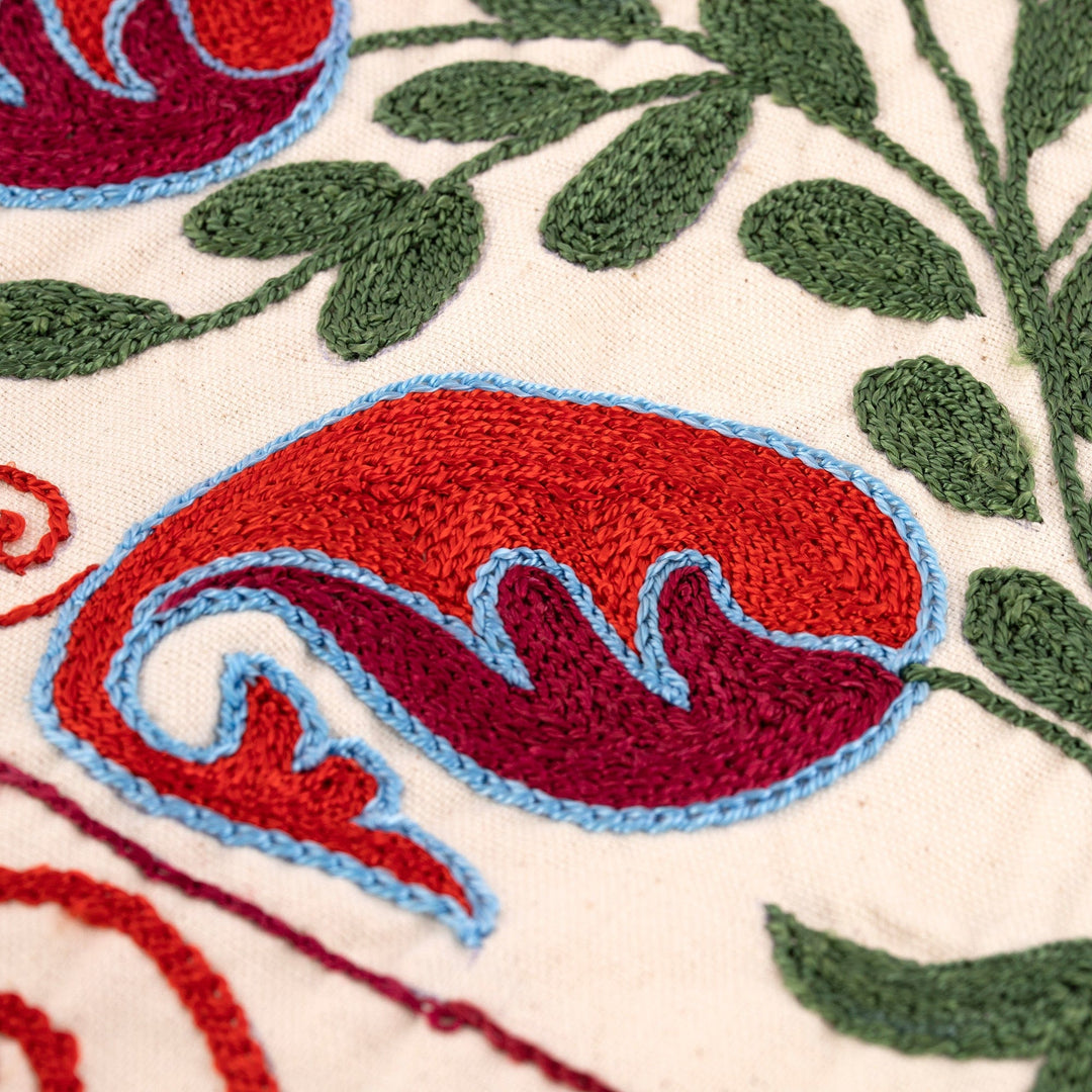 Suzani-Style Pepper-Themed Cotton and Viscose Cushion Cover - Suzani Pepper