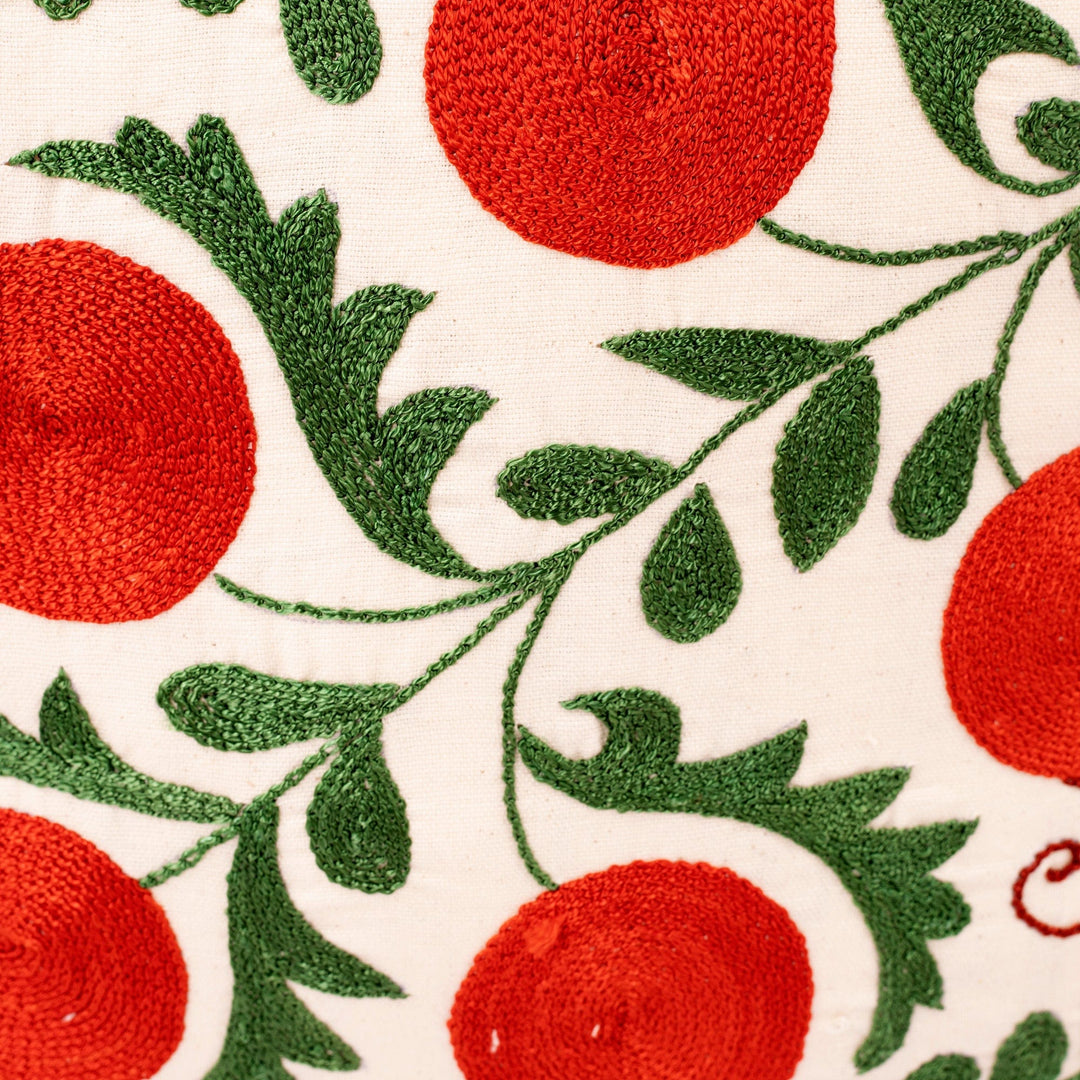 Suzani Pomegranate-Themed Cotton and Viscose Cushion Cover - Suzani Pomegranate