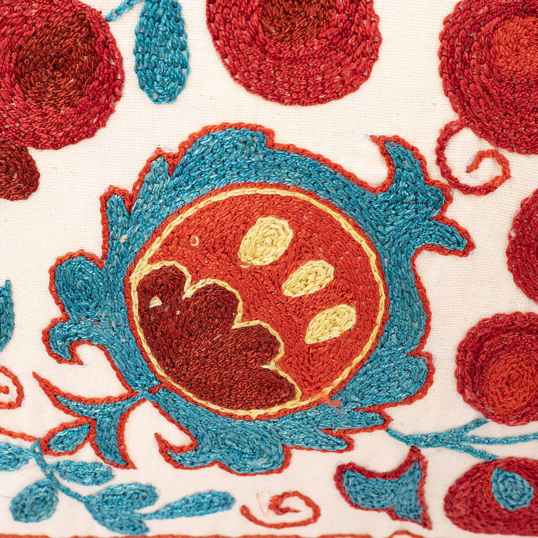 Suzani-Themed Pomegranate Cotton and Viscose Cushion Cover - Fertility Fruits