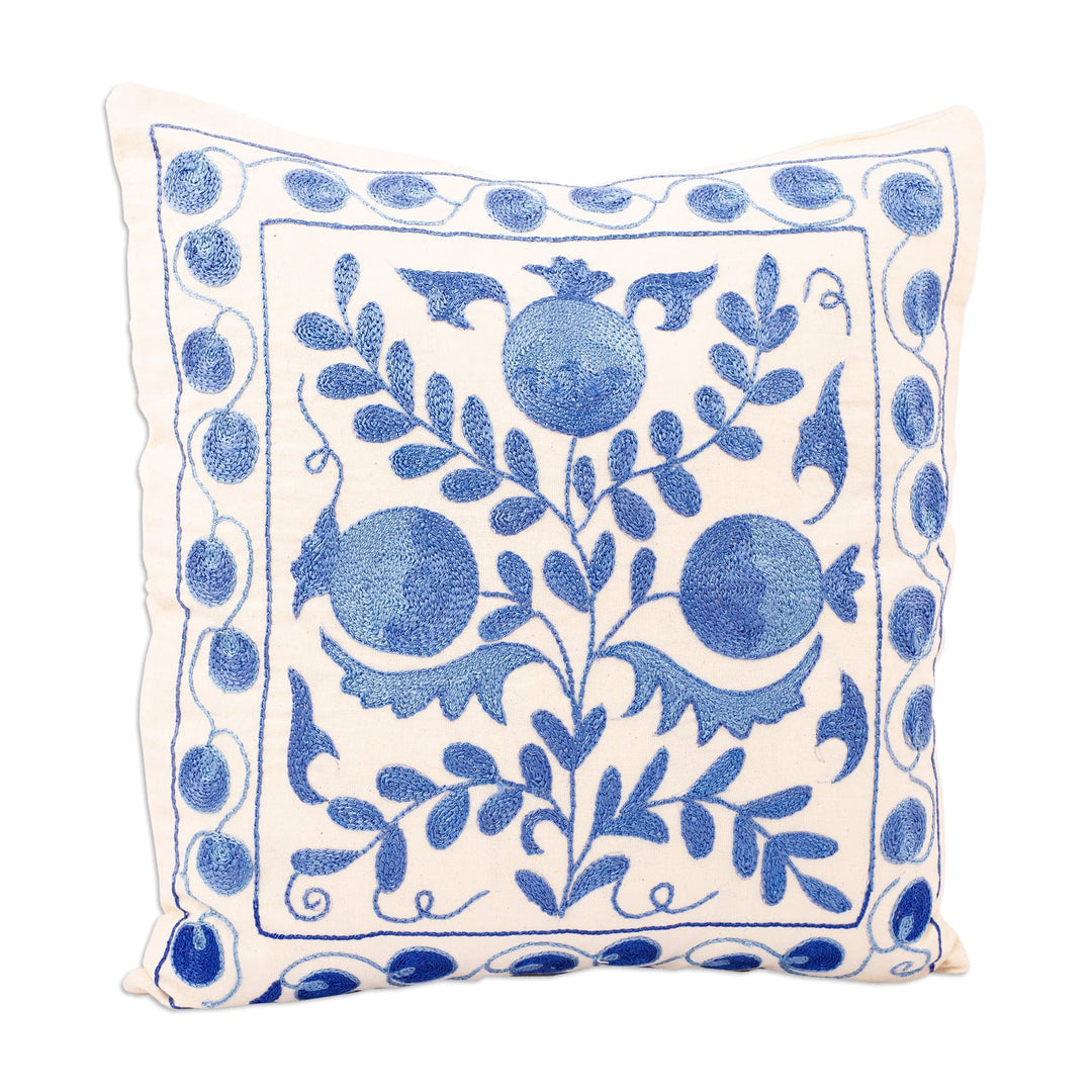 Suzani Blue Pomegranate Cotton Cushion Cover - Blue Pomegranate