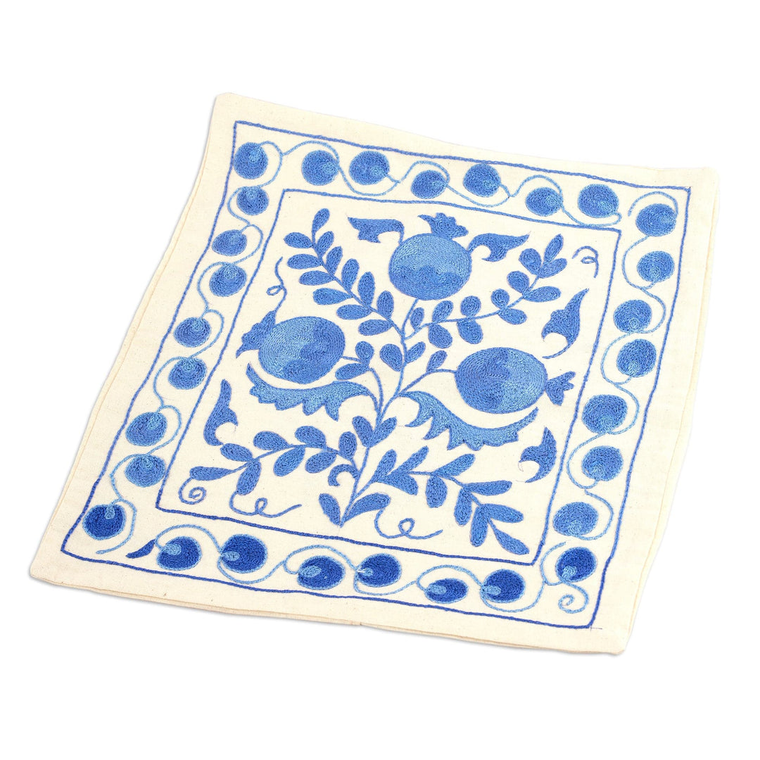 Suzani Blue Pomegranate Cotton Cushion Cover - Blue Pomegranate
