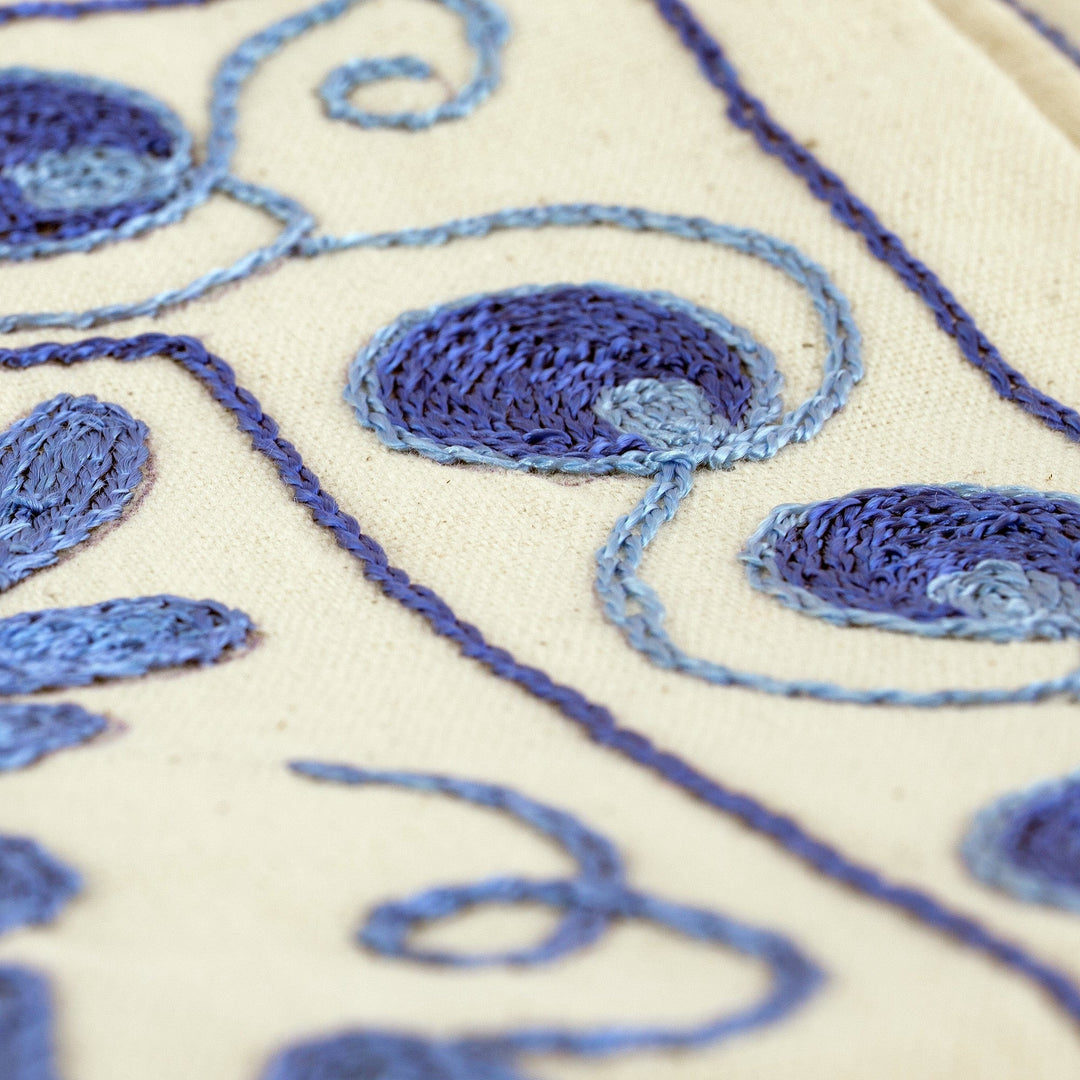 Suzani Blue Pomegranate Cotton Cushion Cover - Blue Pomegranate