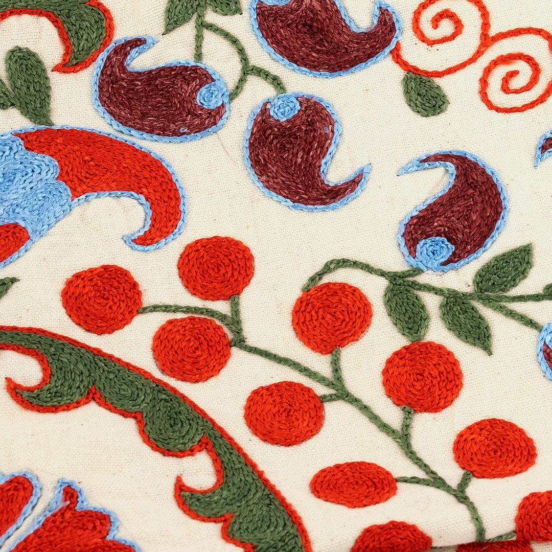Handcrafted Embroidered Floral Cotton and Silk Tablecloth - Floral Breezes