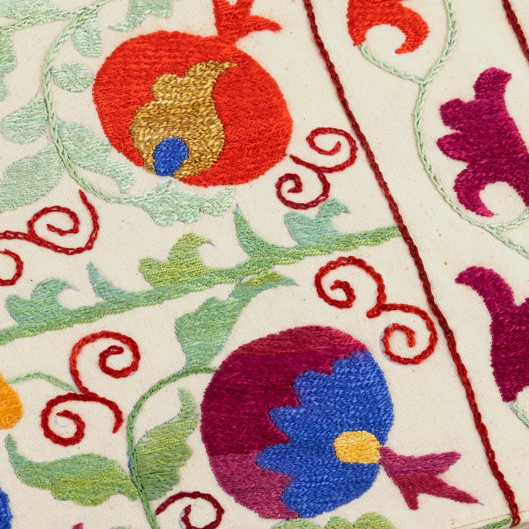 Embroidered Vibrant Pomegranate Cotton and Silk Tablecloth - Pomegranate Harvesting