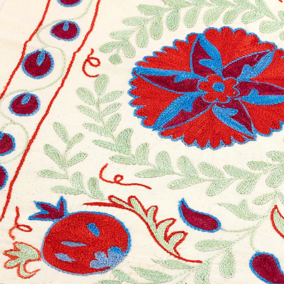 Embroidered Vibrant Pomegranate Cotton and Silk Table Runner - Pomegranate Season
