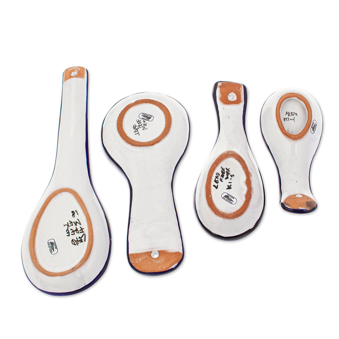 Set of 4 Handcrafted Floral Talavera Ceramic Spoon Rests - Flavors From the Hacienda