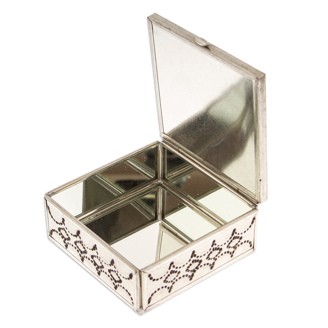 Handcrafted Tin and Ceramic Jewelry Box in Blue and Orange - Twilight Mansion