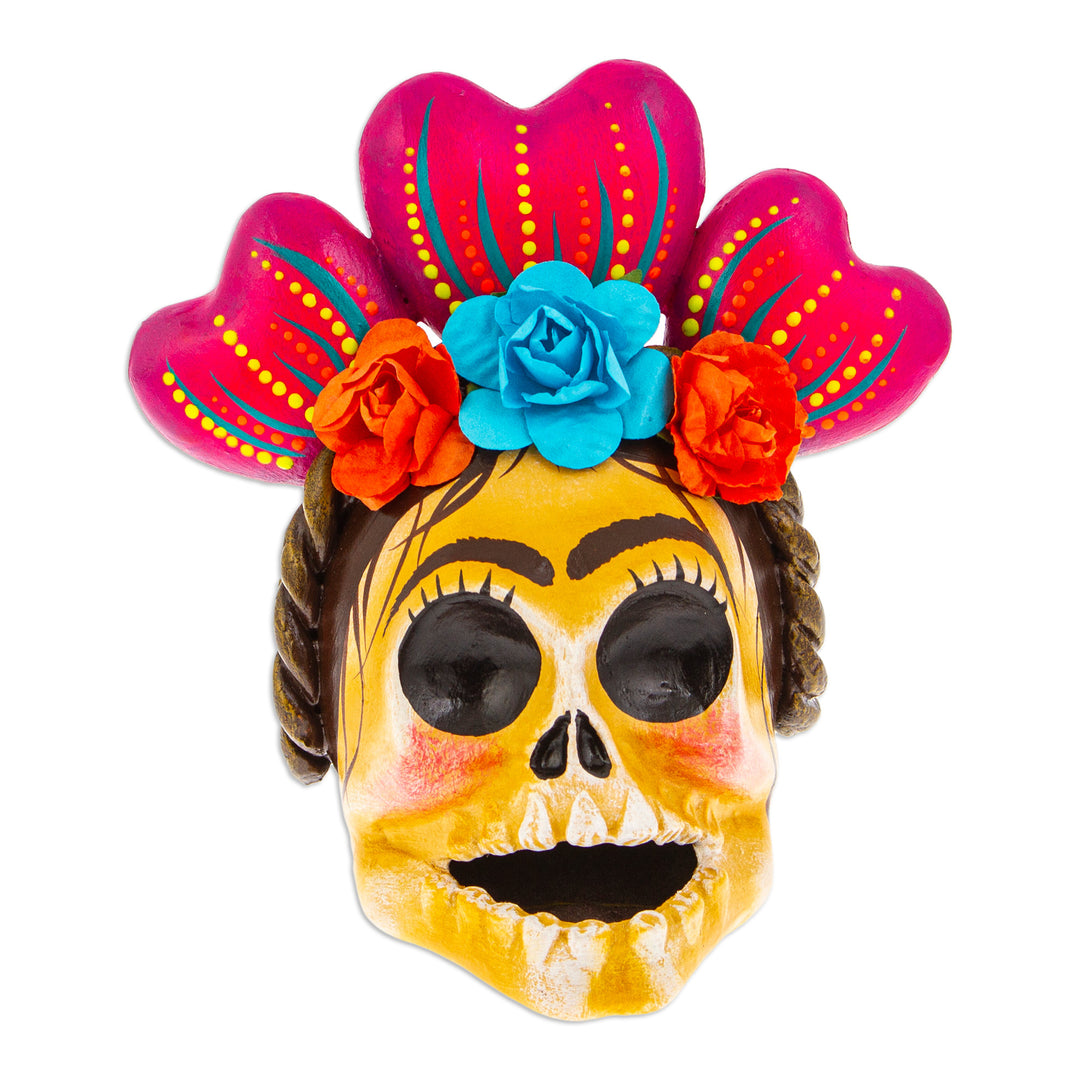 Traditional Recycled Cardboard Sculpture of Frida in Magenta - Frida's Magenta Heart
