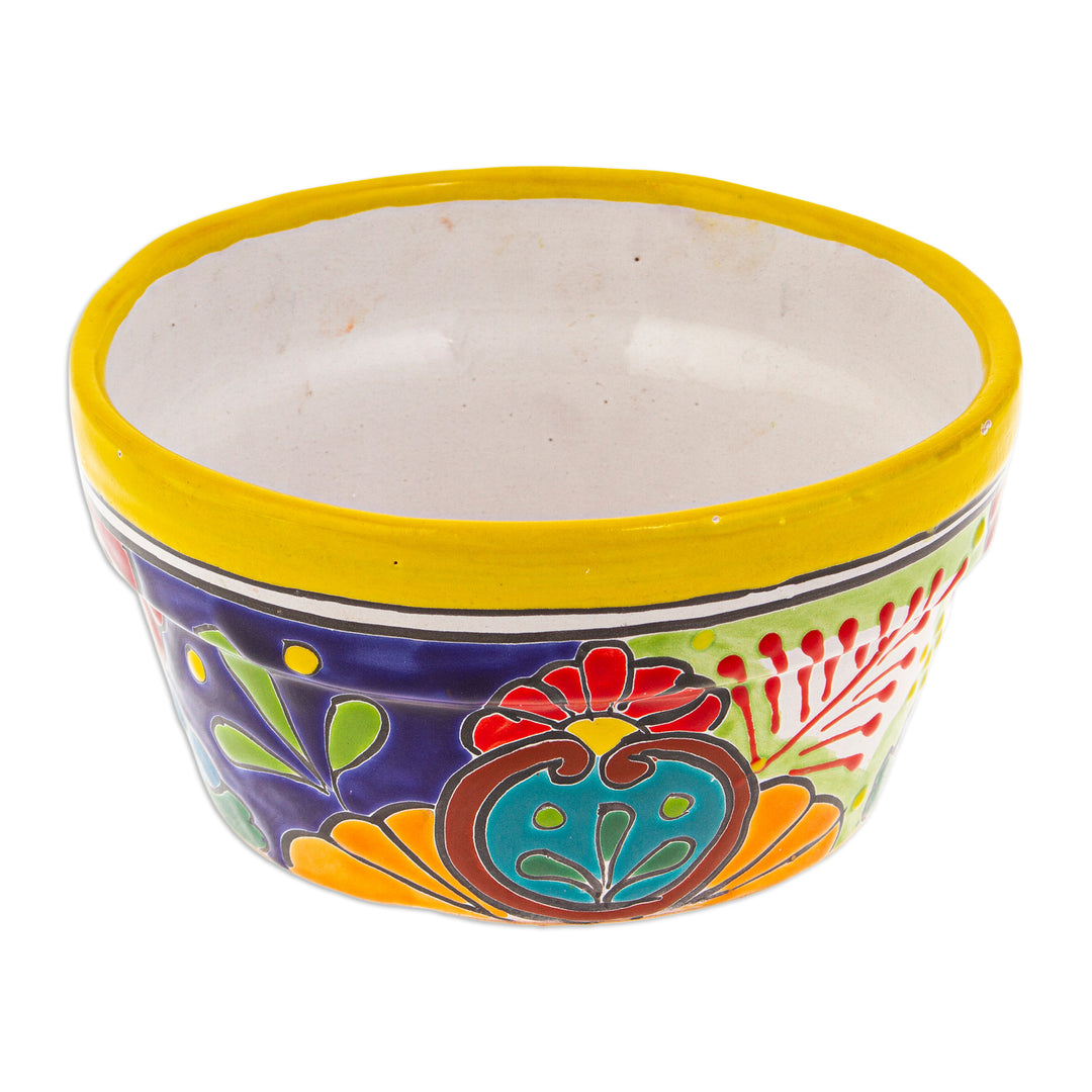 Handcrafted Talavera Ceramic Flower Pot Painted in Jonquil - Jonquil Days at the Hacienda