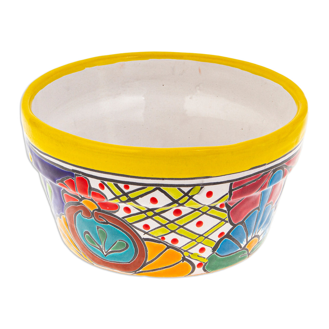 Handcrafted Talavera Ceramic Flower Pot Painted in Jonquil - Jonquil Days at the Hacienda