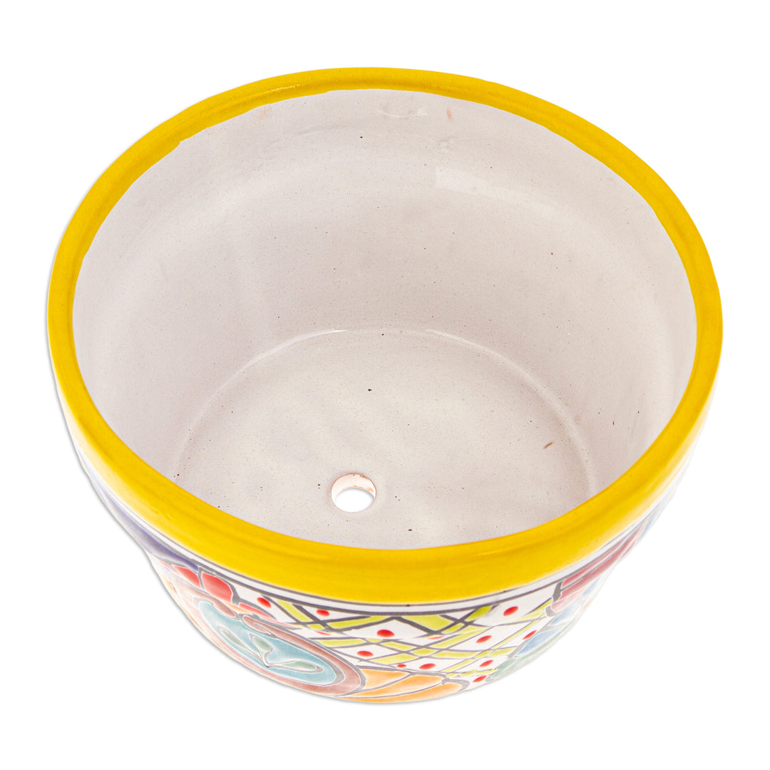 Handcrafted Talavera Ceramic Flower Pot Painted in Jonquil - Jonquil Days at the Hacienda