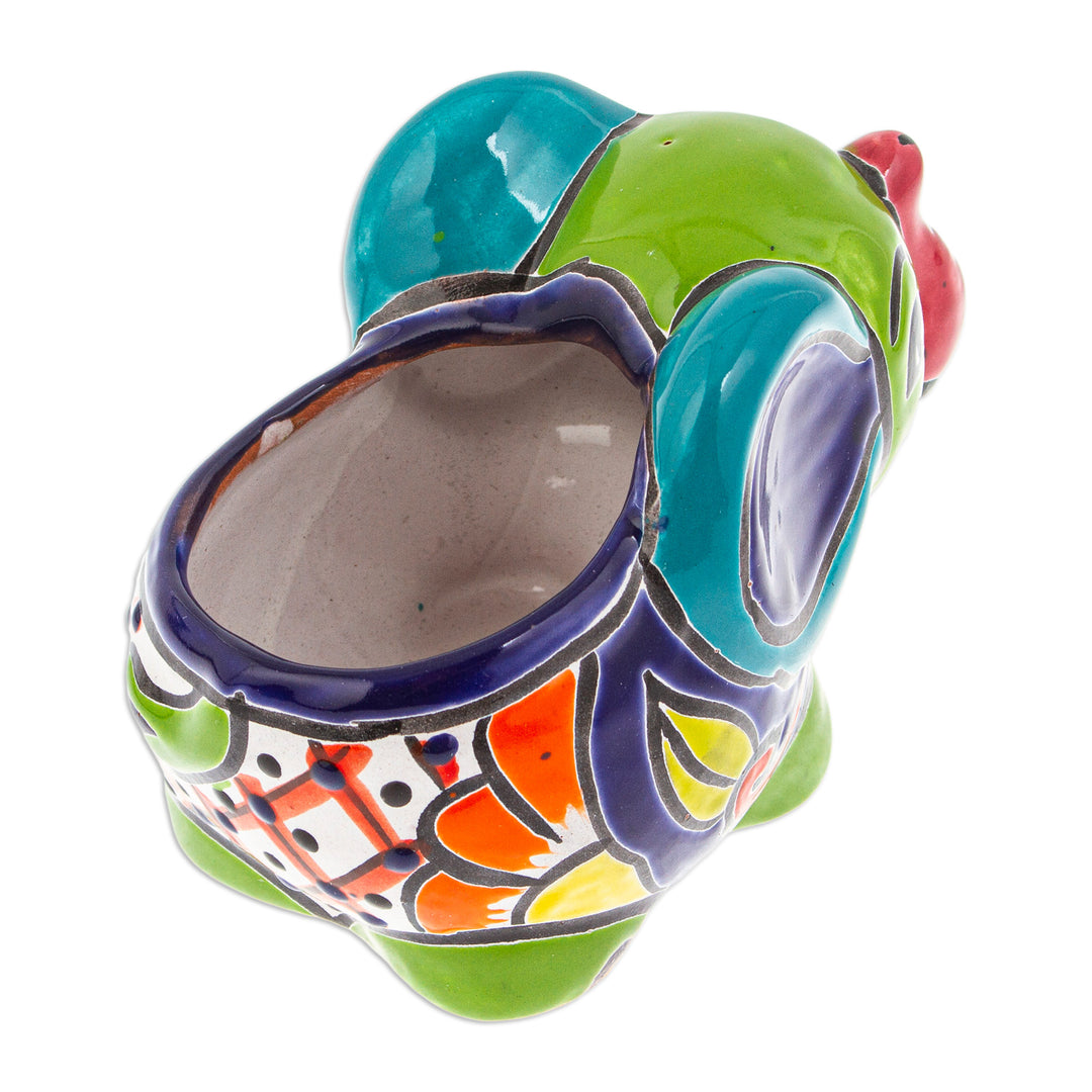 Talavera Elephant-Themed Ceramic Flower Pot in Green Hues - Elephant Customs