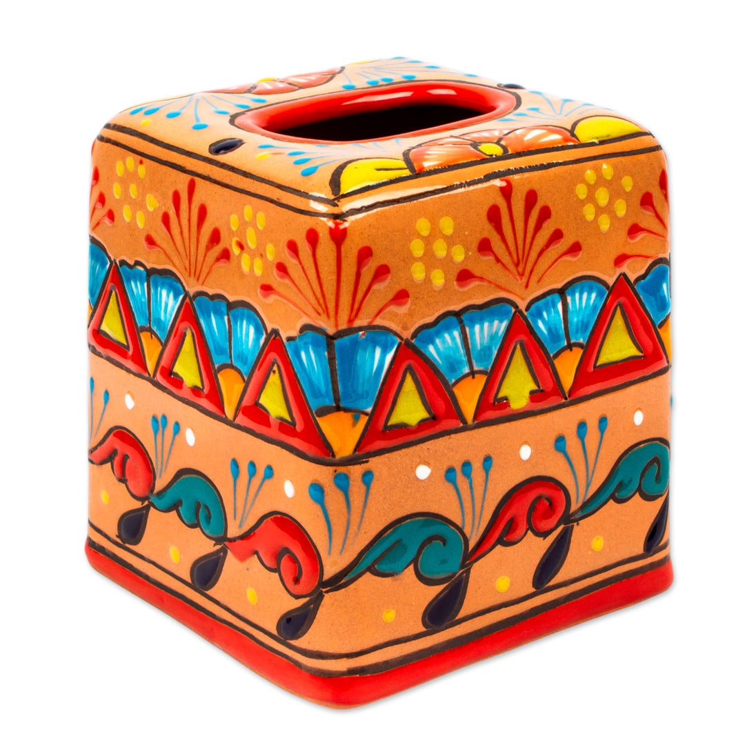 Handcrafted Talavera Floral Ceramic Tissue Box Cover - Spring Convenience